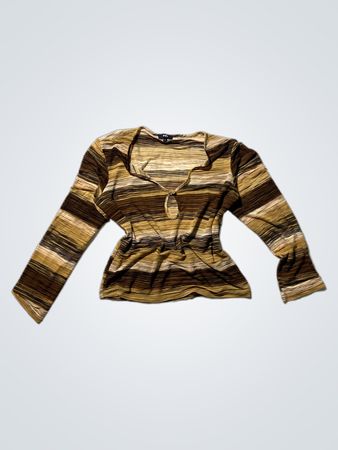 Brown Striped Tie-Front Top