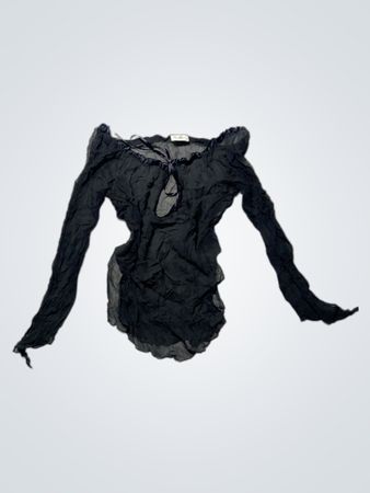 Motivi Black Ruffled Sheer Blouse