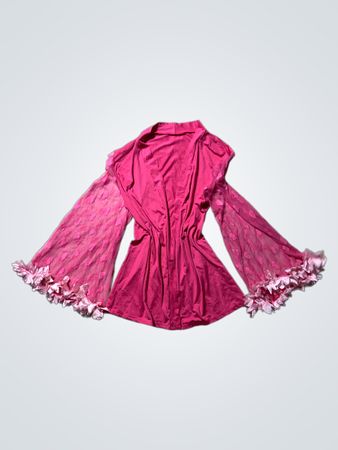 Pink Flowy Top with Sheer Sleeves