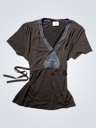 Brown Tie Top with Blue Accents