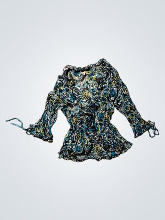 Issey Miyake Printed Ruffle Sleeve Blouse