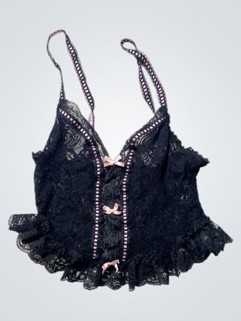 Black Lace Cami Top with Pink Bows
