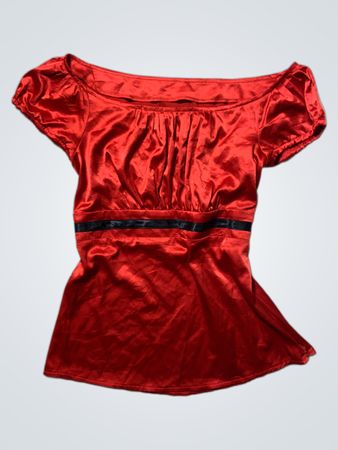 Red Satin Off-the-Shoulder Top
