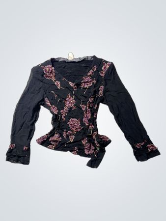 Black Floral Long-Sleeve Top