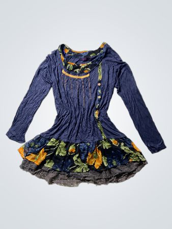 J.Crew Navy Floral Long Sleeve Mini Dress