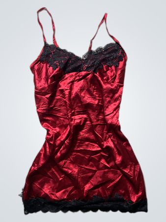 Unbranded Red Satin Lace Trim Slip Dress