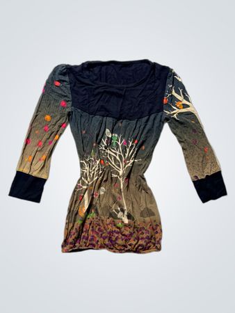 Long Sleeve Dress with Tree and Bird Design