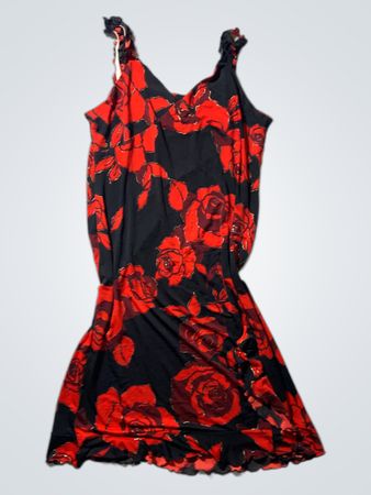 Red and Black Floral Dress