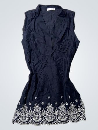 Navy Blue Dress with White Embroidery