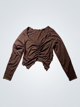 Unbranded Brown Ruched Long-Sleeve Top