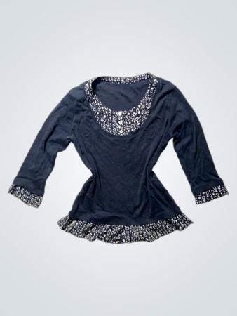 Navy Blue Long-Sleeve Top with White Accents