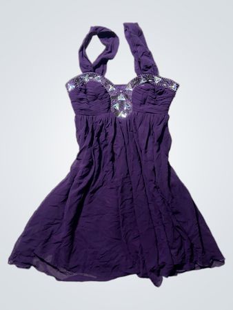 Purple Embellished Halter Dress