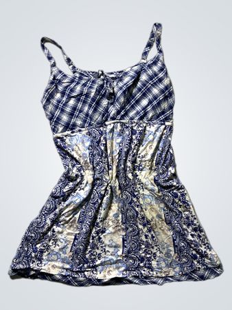 Blue Plaid Patterned Tank Top