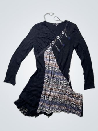 Stella Black Long Sleeve Dress with Patterned Accent