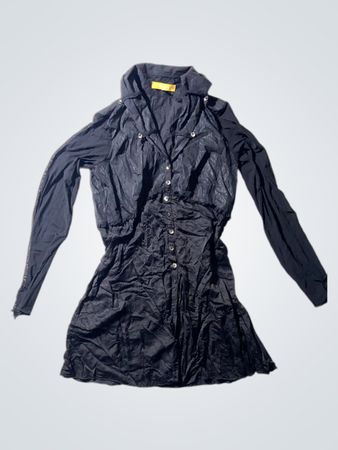 Biba Black Crinkled Long-Sleeve Shirt Dress