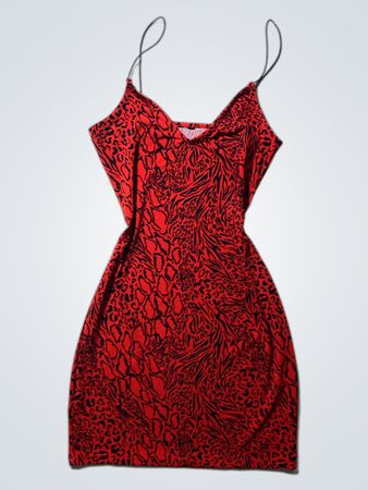 Red and Black Floral Pattern Dress
