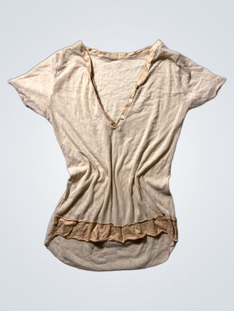 Beige V-Neck Ruffled Top