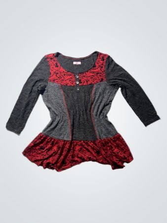 Jil Sander Grey and Red Paisley Long Sleeve Tunic