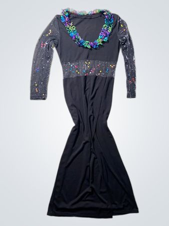 Black Long-Sleeve Dress with Rainbow Collar