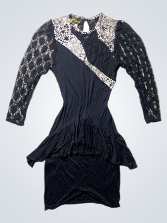 Folky Paris Black Dress with Lace and Ruffle Details