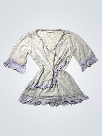 Gray Lace Dress with Purple Ruffles