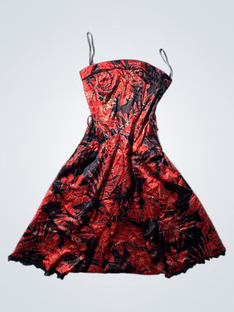 Johnathan Norman Red and Black Floral Dress