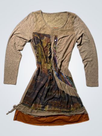 Brown Long Sleeve Tunic with Floral Pattern