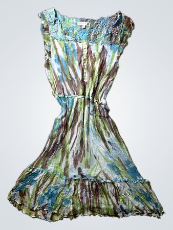 Multicolor Striped Dress with Lace Trim