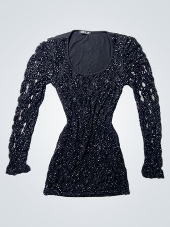 Kula Black Sequined Long-Sleeve Mini Dress
