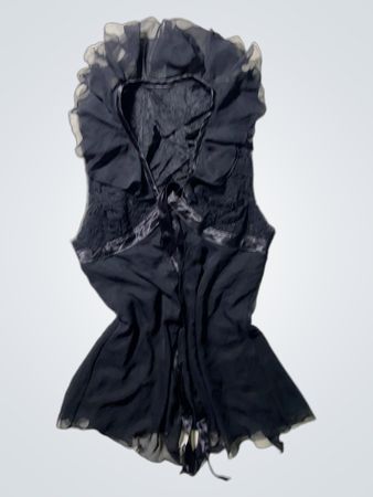 Black Lace-Trimmed Satin Robe