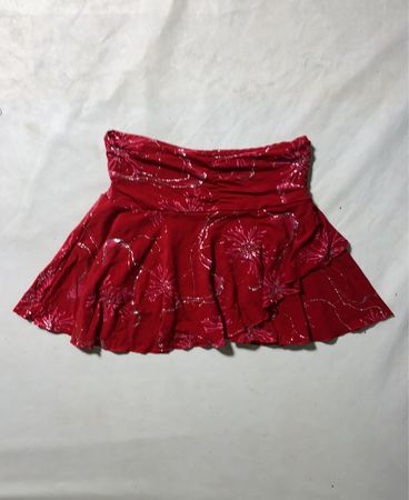 Pinkie Red Floral Mini Skirt
