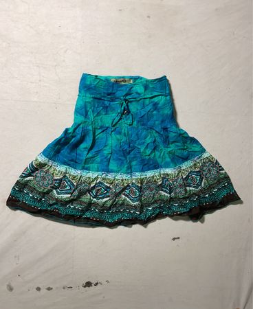 Blue Tie-Dye Skirt with Drawstring Waist