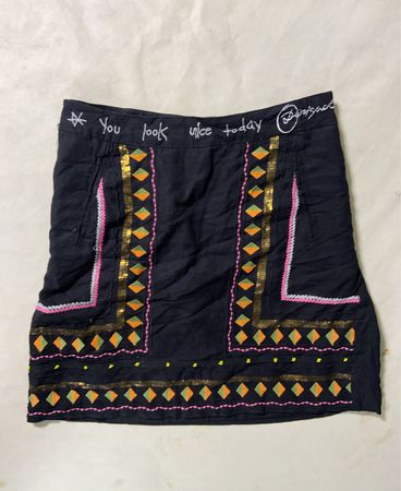 Desigual Black Skirt with You look nice today Embroidery and Sequins