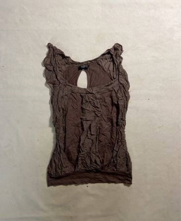Sister Brown Crinkled Top with Keyhole Back