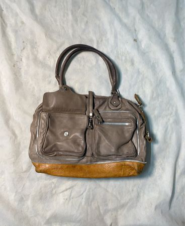 Leather Handbag with Zipper Pockets