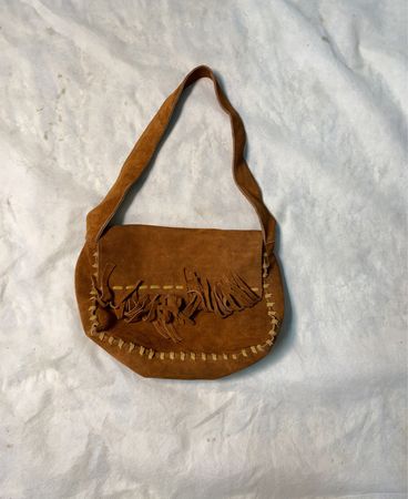 Brown Suede Fringe Shoulder Bag