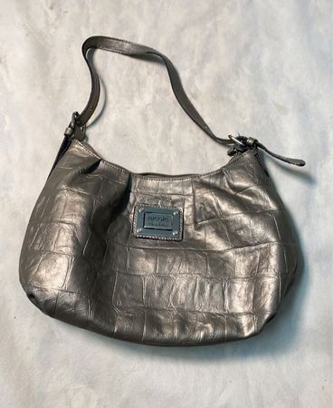 Nicole Miller Silver Croc Embossed Shoulder Bag