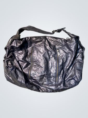 Dark Metallic Leather Hobo Bag with Zippers