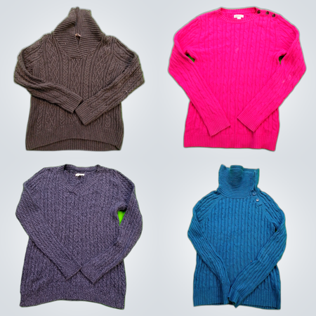 St John's Bay & Croft & Barrow Sweater Bundle 7pcs Blue Gray Pink Knit Cardigans