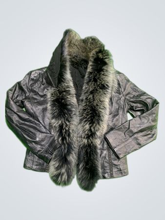 Black Leather Fur Trim Jacket