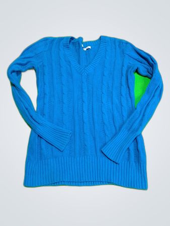 Old Navy Blue V-Neck Cable Knit Sweater