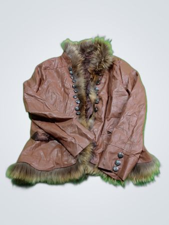 Brown Leather Jacket with Fur Trim