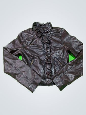 Brown Ruffled Leather Jacket