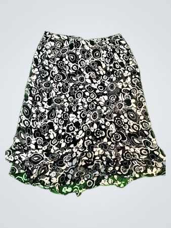 Richard Malcolm Black and White Floral Print Silk Maxi Skirt