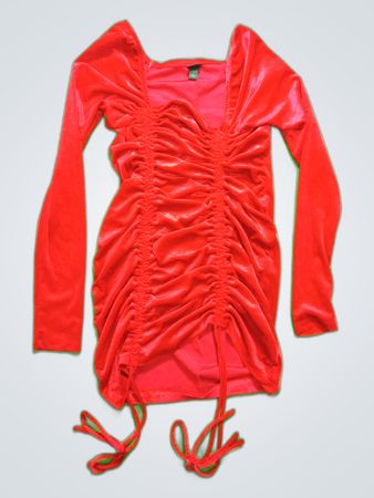 Red Long-Sleeve Ruched Dress