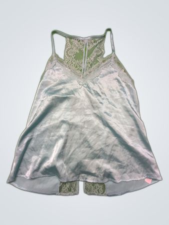 Blue Satin Chemise with Lace Details