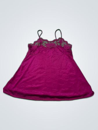Unbranded Magenta Lace Trim Satin Slip Dress