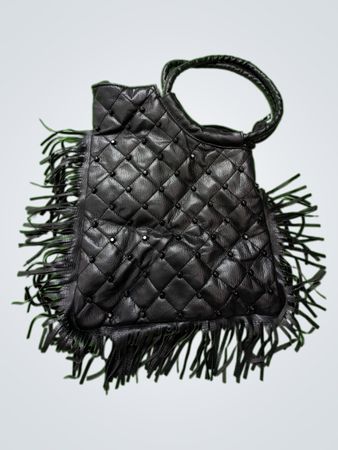 Black Leather Fringe Bag