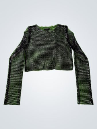 Stradivarius Black Mesh Long Sleeve Crop Top