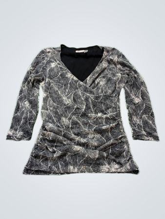Gray and White Patterned Long-Sleeve Top
